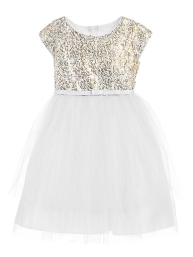 White 2 Tier Tulle Dress w/ Sequin Top - Pink Princess