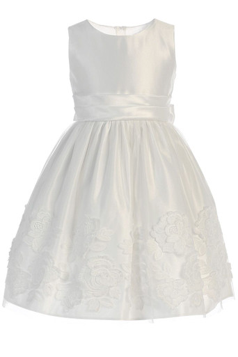 Sweet Kids SK737 Off-White Satin w/ Lush Rose Patch On Mesh Dress ...