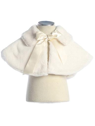 Ivory Faux Fur Collared Cape w/ Ribbon Tie - Pink Princess