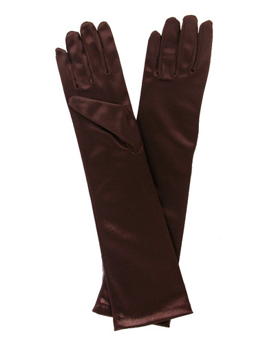 Chocolate Brown Long Satin Gloves - Pink Princess