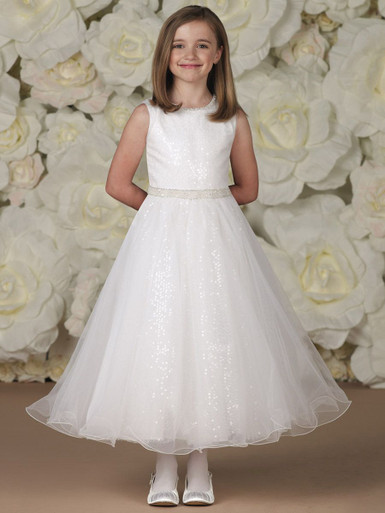 joan calabrese アイボリー ドレス 12 Joan Calabrese White Tea Length Organza with Tulle & Horsehair Hem