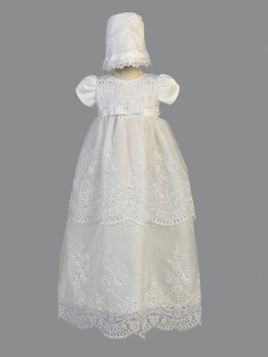 Infant Girls Christening Baptism Gown and Smocked Bonnet 9m