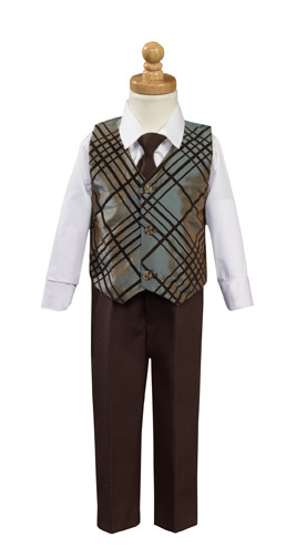 Silver Brown Flocked Taffeta Vest with Pants - Pink Princess