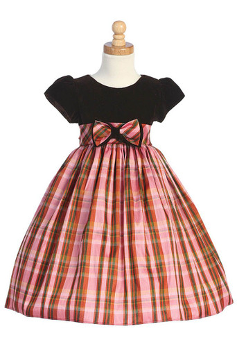 Brown Velvet Bodice W/Pink Plaid Skirt - Size: 6-12mo. | Pink Princess