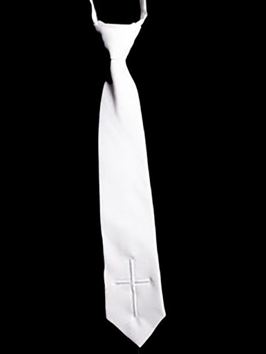 White Zipper Tie w/ Embroidered Cross - Pink Princess