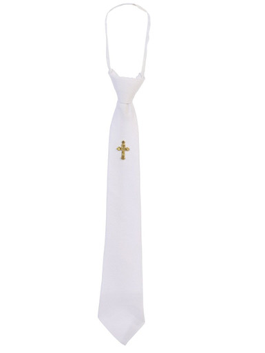 White Zipper Tie w/ Gold Cross - Pink Princess