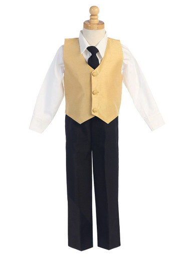 Royal Blue Boys Poly Silk Vest & Black Pant Set - Pink Princess