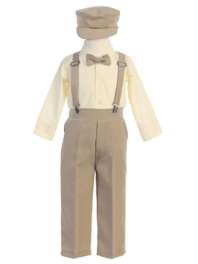 Baby Boy 2-Piece Bunny Bodysuit & Suspender Pant Set - Cream/Khaki