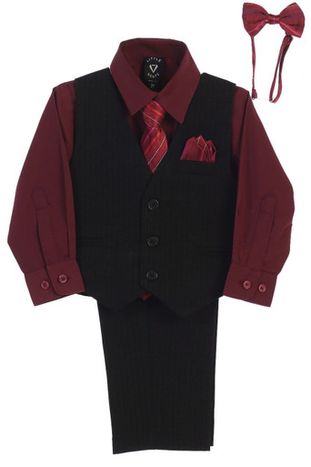 burgundy dress shirt with black vest Lito Little Boys Zipper Tie Bow Tie Pinstripe Pant Set 2T-7, 4T Clean Girl Aesthetic Color:Delphinium Blue and flexible fit American Soft Linen Premium