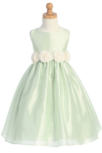 Mint/Ivory Shantung organza Dress with Detachable Flowered Sash - Pink ...