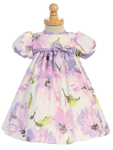 Lilac Cotton Floral Print Baby Dress w/ Cap Sleeve - Pink Princess