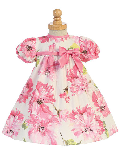 Pink Cotton Floral Print Baby Dress w/ Cap Sleeve - Pink Princess