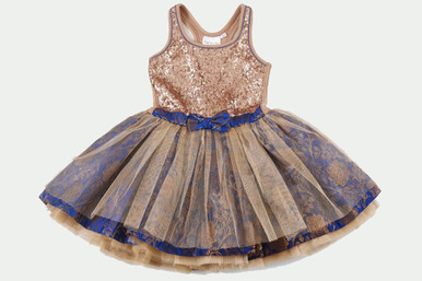 Ooh! La La! Couture Royal Blue/Rose Gold Sequin Tie Bow Dress - Pink  Princess