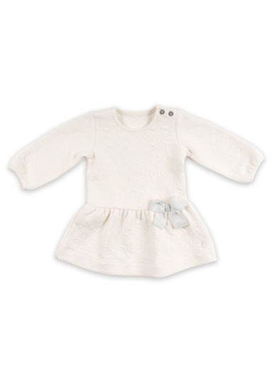 Petit Bateau Ivory Long Sleeve Infant Dress w/ Bow- FINAL SALE - Pink  Princess