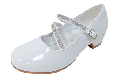 White Patent 1 inch Heel Dress Shoe with Double Rhinestone Straps ...