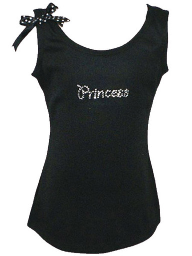 Rhinestone Princess Black Tank Top - Pink Princess