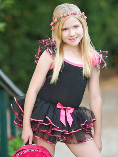 Popatu Black Flower Dress - Pink Princess