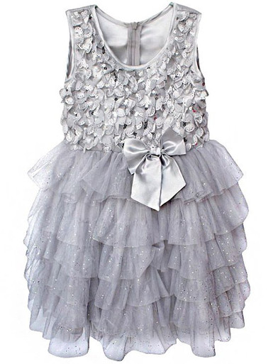 sequin bodice tulle dress popatu Little Girls Silver Sequin Tulle Dress, 5