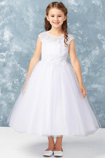 Tip Top Kids 5755 Lace Illusion Neckline w/ 3D Flowers and Tulle Skirt ...