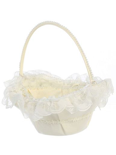 White Organza Trim w/ Butterfly Appliques Basket - Pink Princess