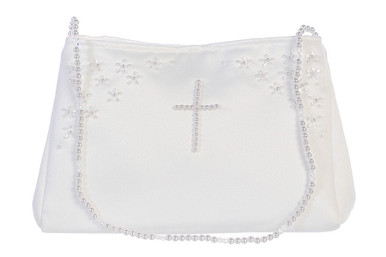 Tip Top Kids B22 White Communion Pearl Cross Purse - Pink Princess