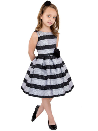 Us Angels Silver Lace Stripe Brocade Dress - Size: 3T | Pink Princess