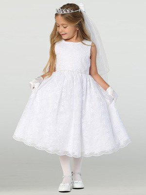 Embroidered Tulle w/ Rhinestone Belt Communion Dress - Pink Princess