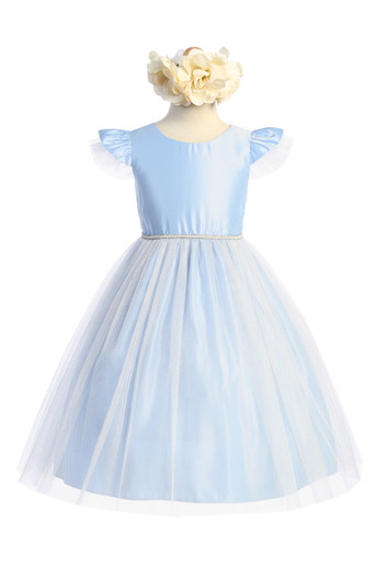 Sweet Kids Sk910 Light Blue Flutter Sleeve Satin & Tulle Dress - Size: 16 | Pink Princess