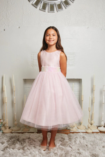 Kids Dream 498 Baby Pink Dupioni Tulle Dress w/ Pink