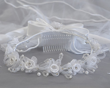 Swea Pea and Lilli 24 Veil with Satin and Crystal Flowers and Pearl Rhinestones | Pink Princess