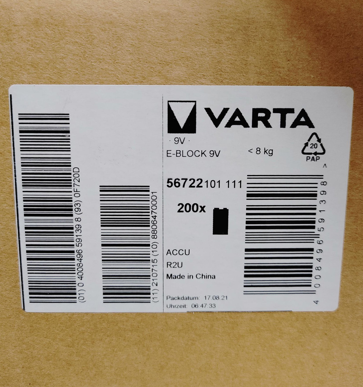 Varta P7/8H Battery 8.4V (9 Volt Case) 5622101501 Rechargeable