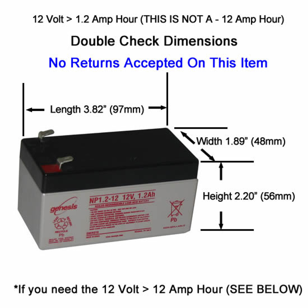 Enersys Genesis NP1.2-12 Battery - 12V 1.2Ah Sealed Rechargeable