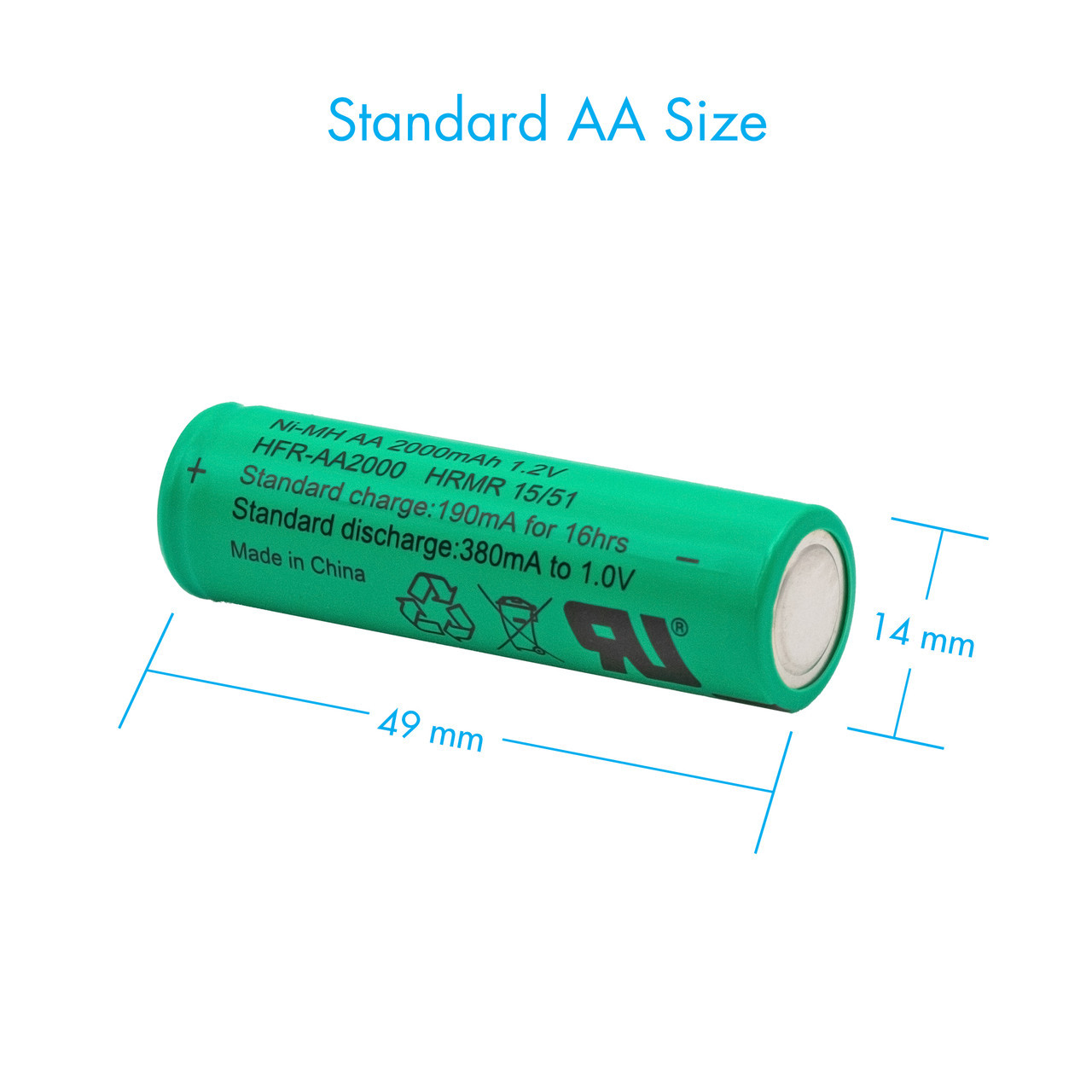 Tenergy AA 2000mAh NiMH Battery - Rechargeable (Flat Top) 10306-0