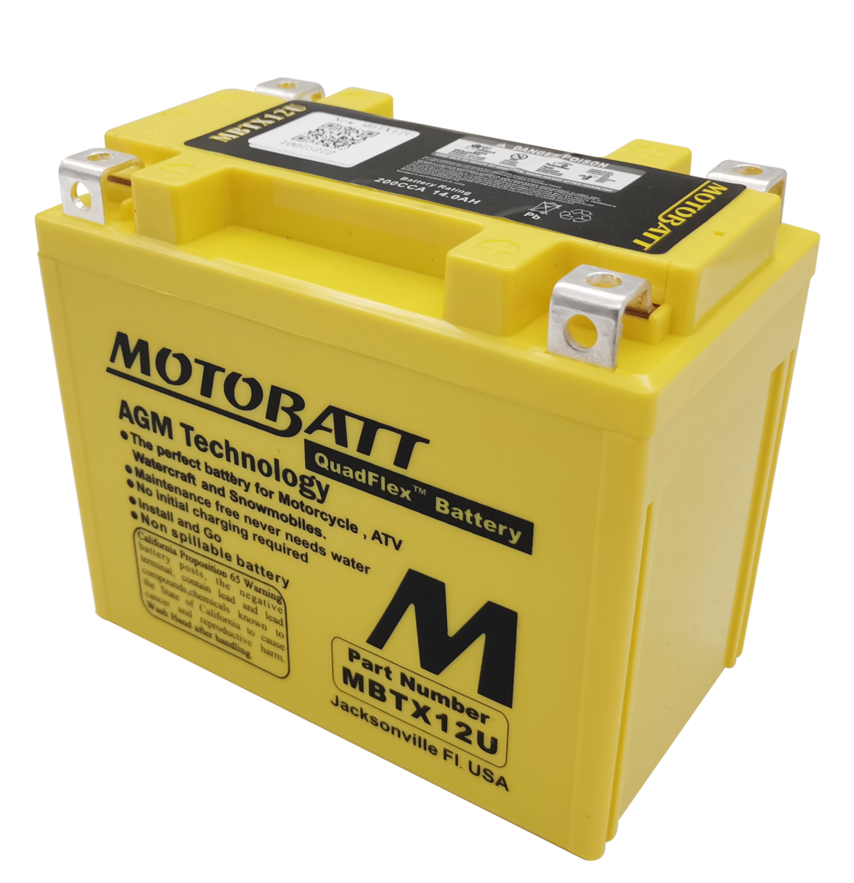 Motobatt MBTX12U Battery - AGM Sealed for Motorcycle - Powersport