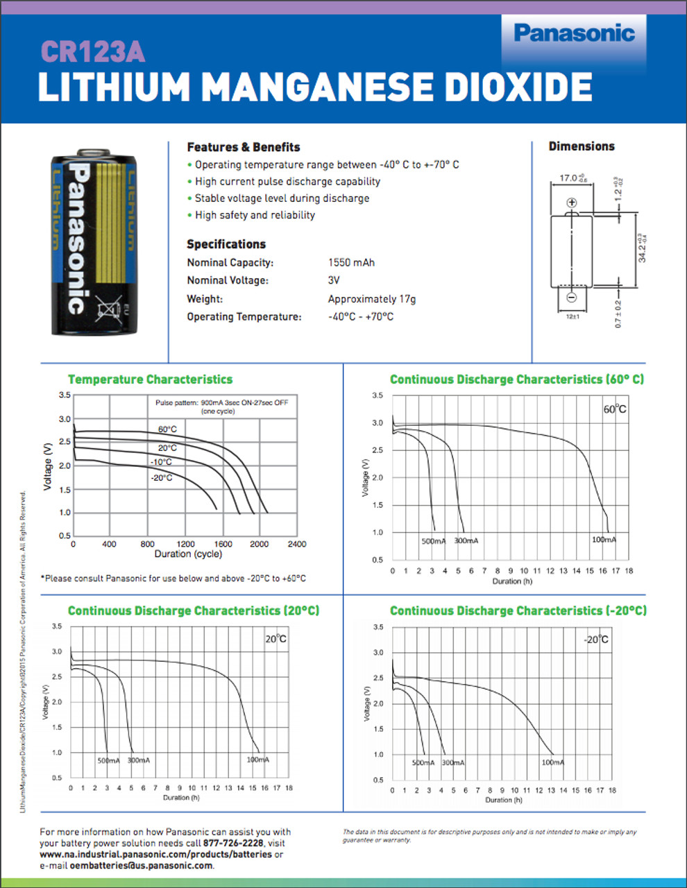 PHO0015 Interstate Battery - 3V Lithium CR123 - CR123A