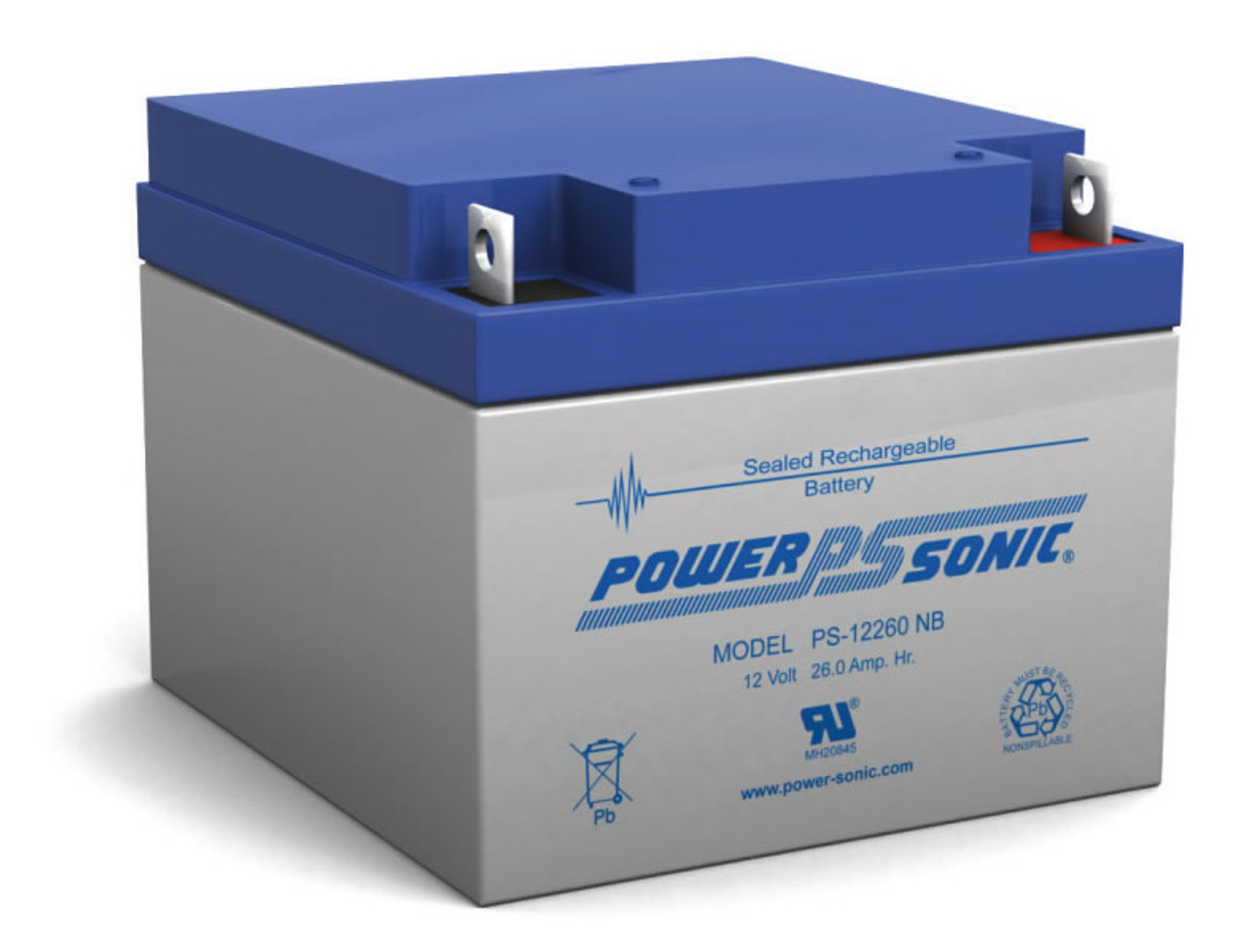 Power-Sonic PS-12260 NB Battery - 12 Volt 26Ah AGM (Nut & Bolt)