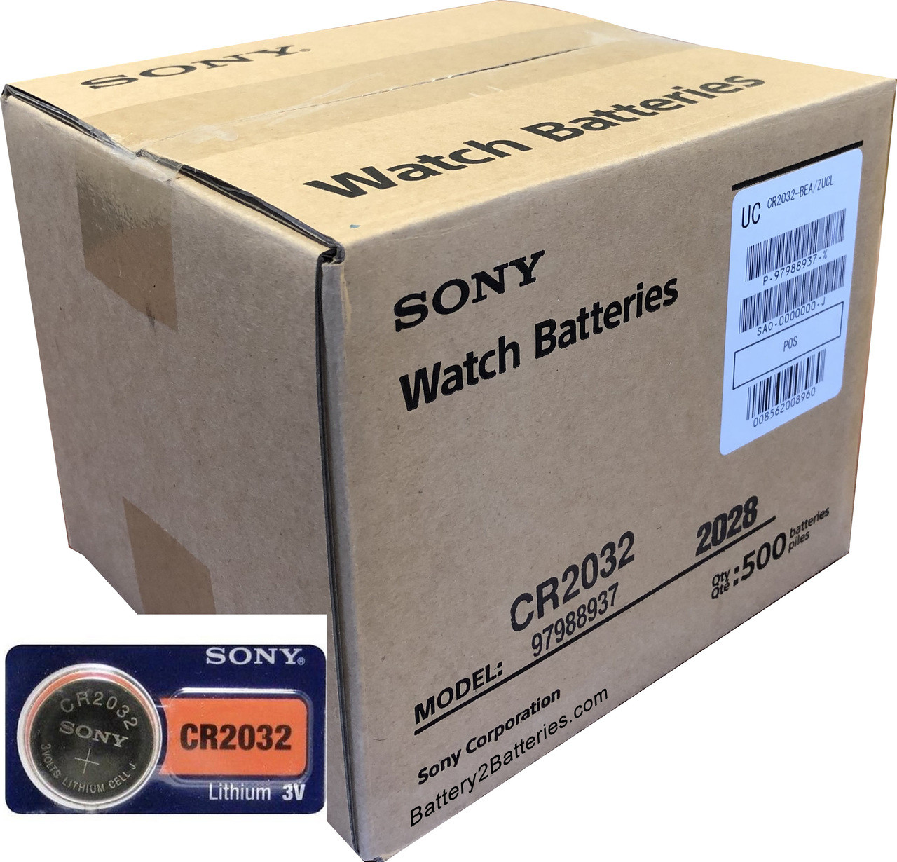 Sony CR2032 Battery - 3V Lithium Coin Cell (Case of 500)