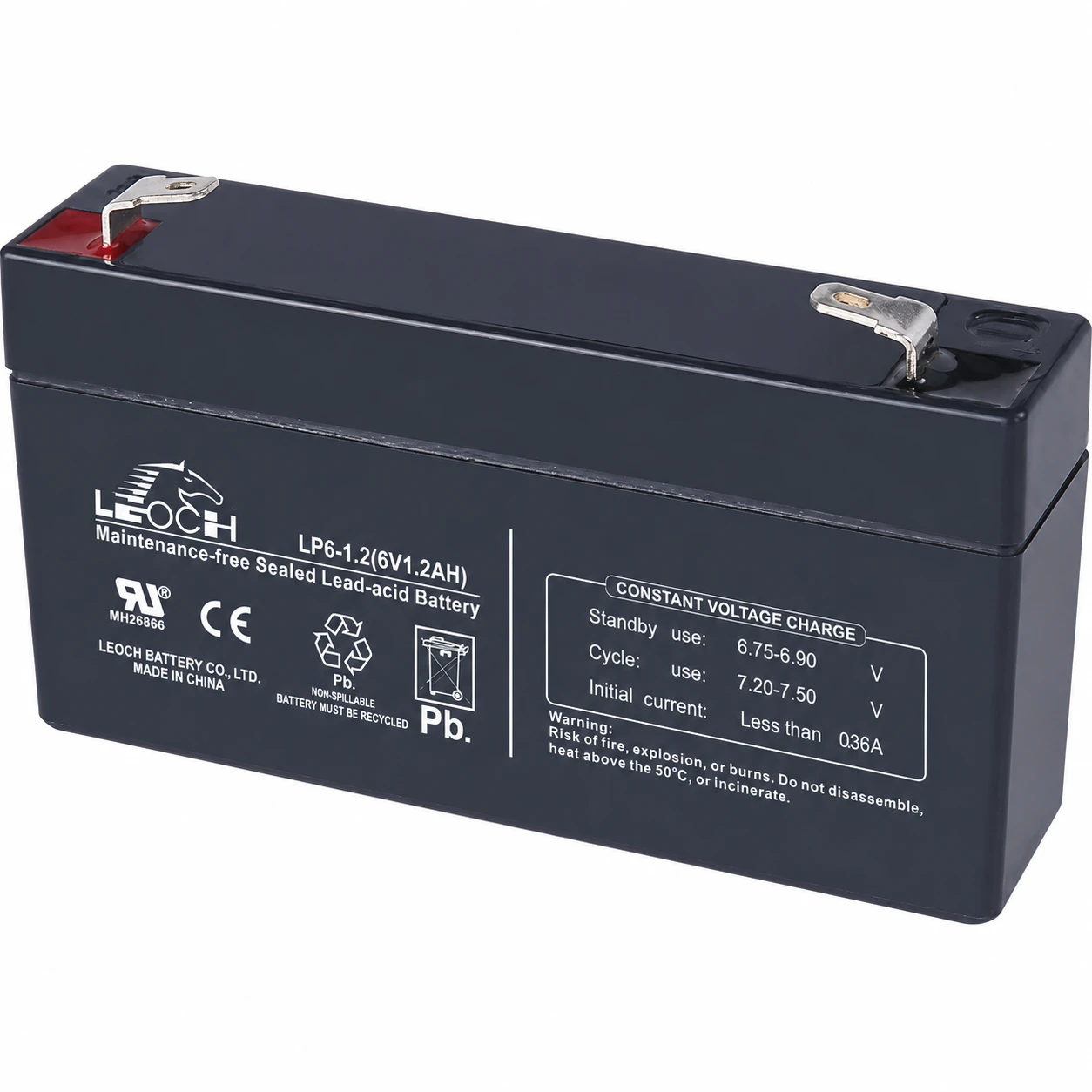 Leoch LP1.2-6 Battery - 6 Volt 1.2 Amp Hour AGM - .187" Terminals