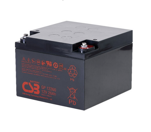 CSB GP12260 Battery - 12V 26Ah AGM - Nut & Bolt Terminals