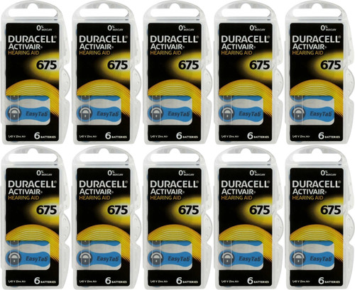 Duracell Size 675 Hearing Aid Batteries (60 Pack) Easy Tab