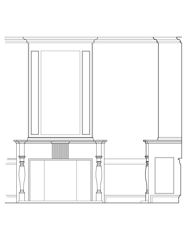 ROOM 208 MANTEL ELEVATION AND SIDE VIEW