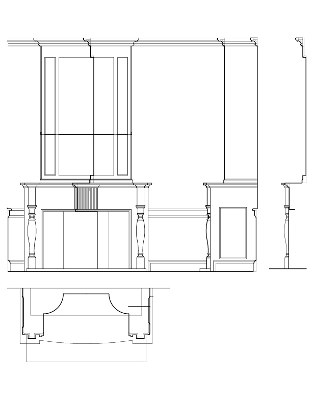 ROOM 208 MANTEL ELEVATION AND SECTION