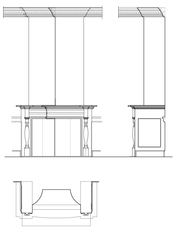 ROOM 206 MANTEL ELEVATION AND SECTION