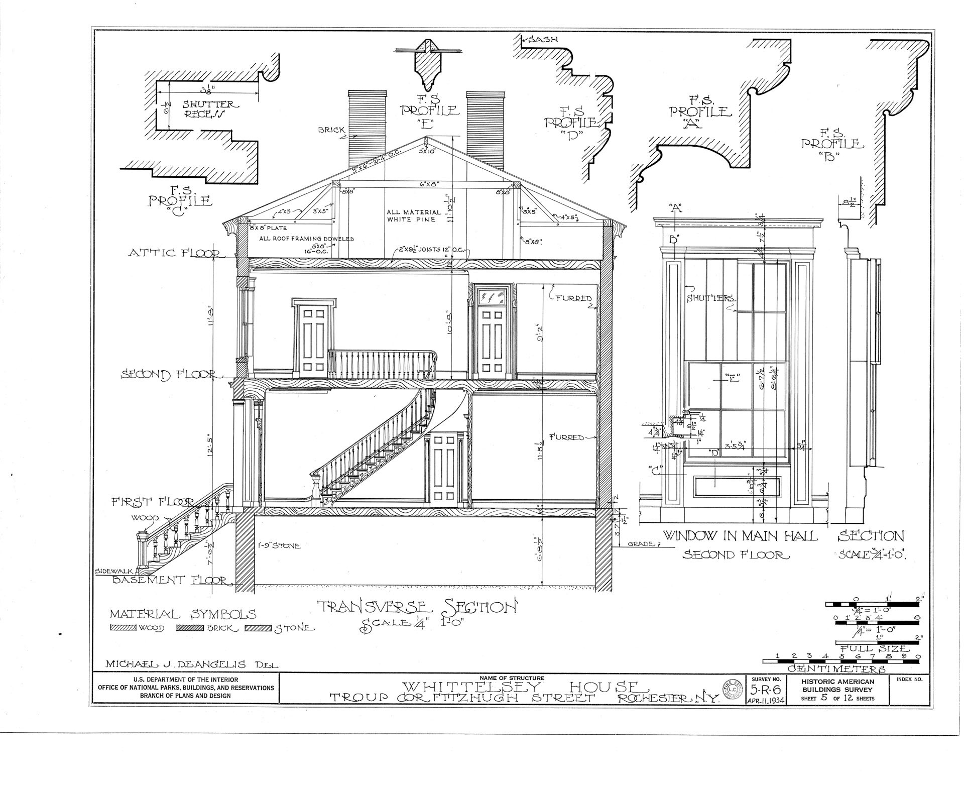 Floor elevation of Campbell Whittlesey house featuring door mouldings, staircase, and staircase railing.