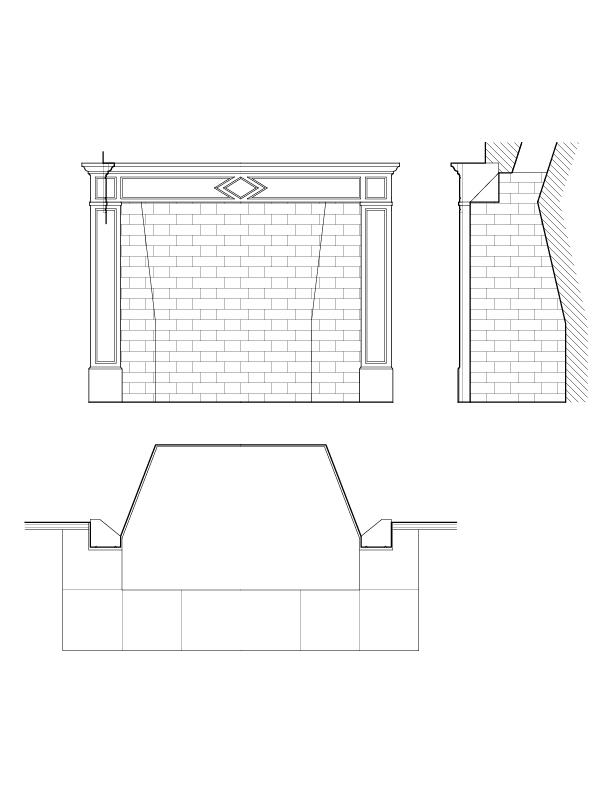 SECOND FLOOR WEST ROOM FIREPLACE ELEVATION AND SECTION