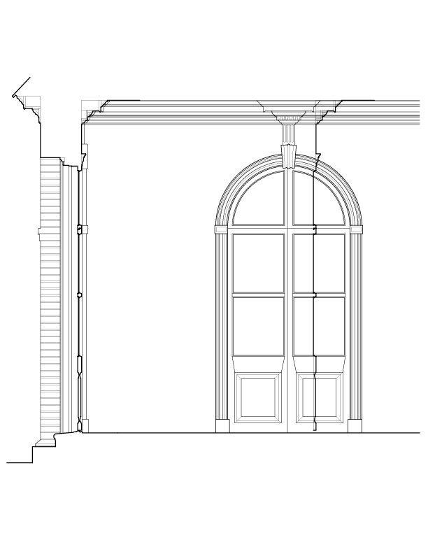 INTERIOR NEW ROOM SOUTH ELEVATION AND SECTION