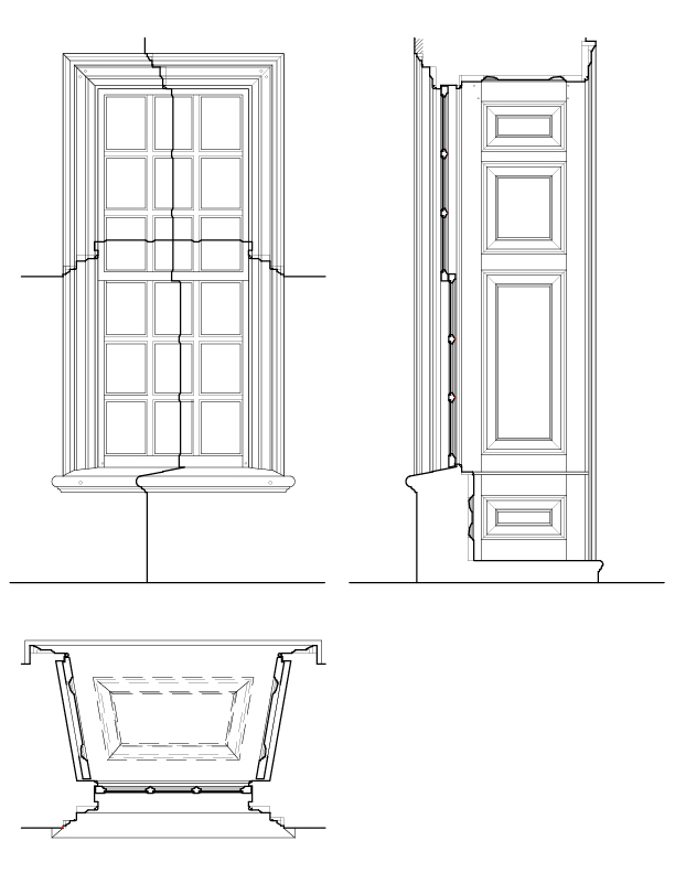 SOUTHEAST ROOM WINDOW ELEVATION AND SECTION