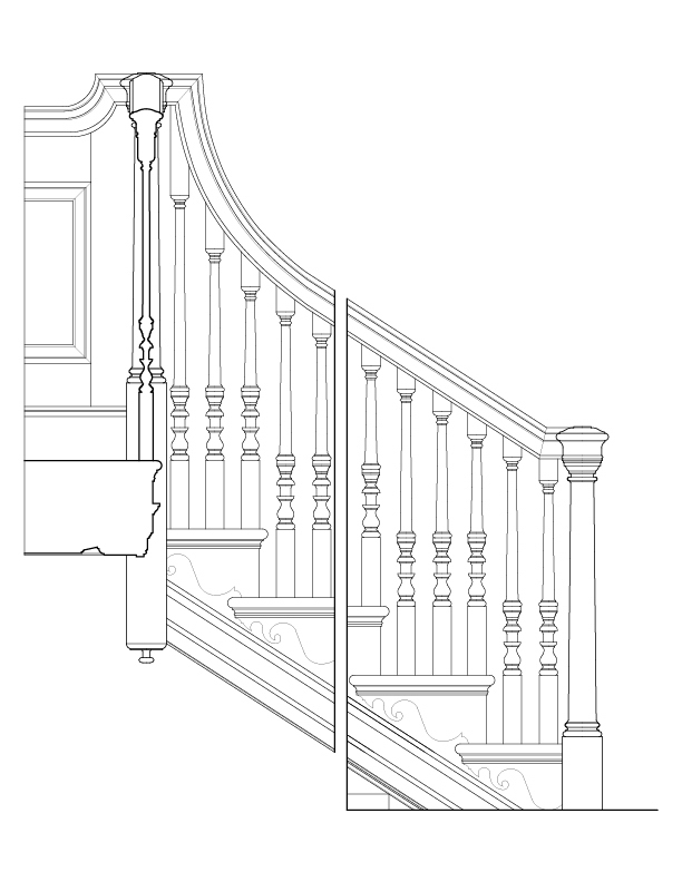 STAIR HALL ELEVATION AND SECTION