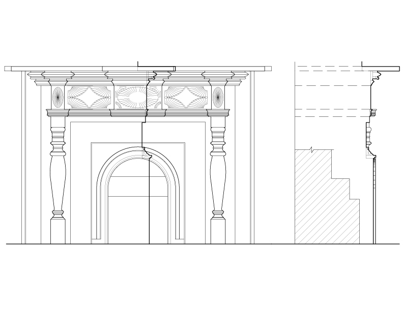 ROOM #5 FIREPLACE ELEVATION AND SECITON