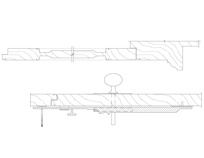 SECTION THROUGH TYPICAL DOOR AND JAMB AND THROUGH PIVOTED WROUGHT IRON BOLT